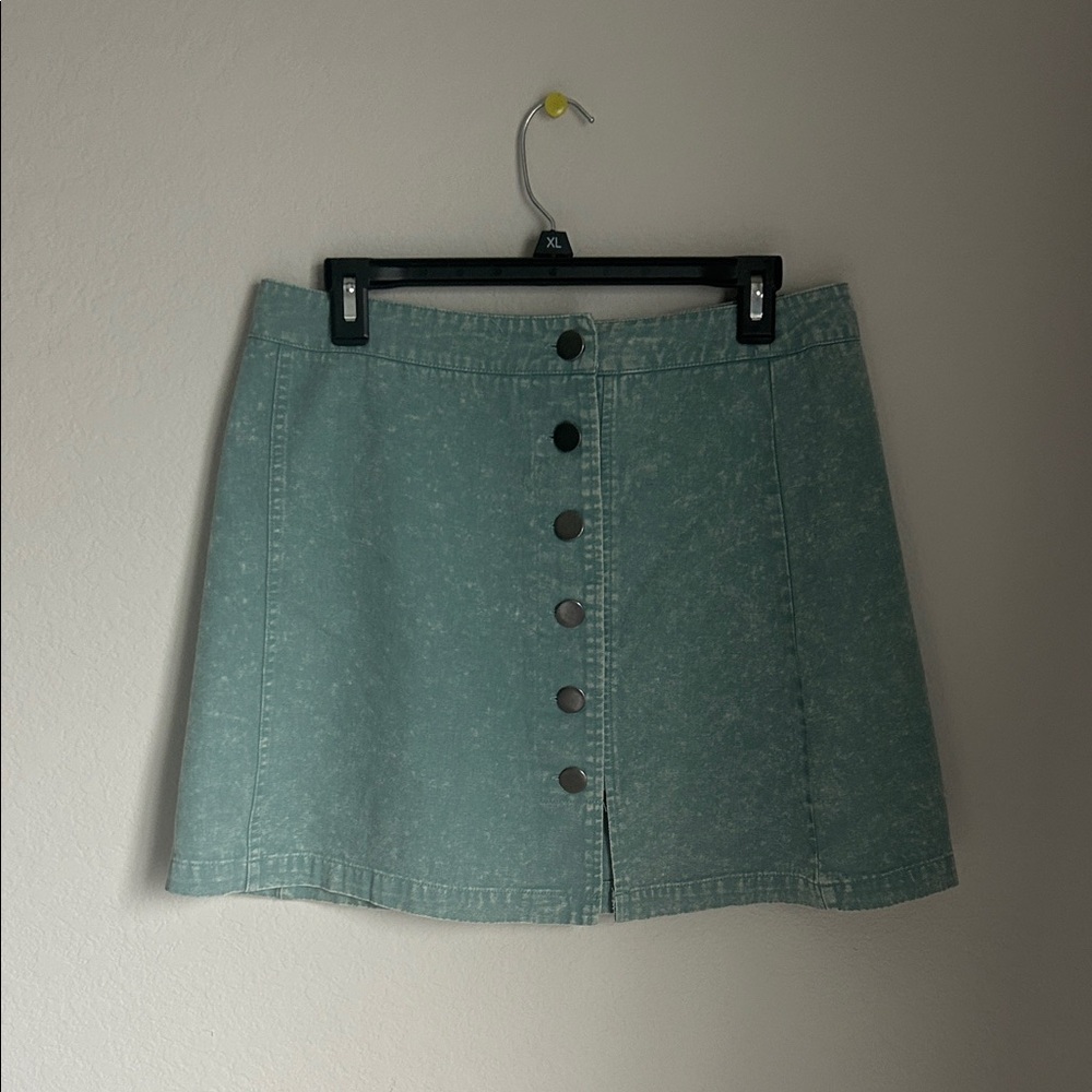 Green Button-Front Denim Skirt